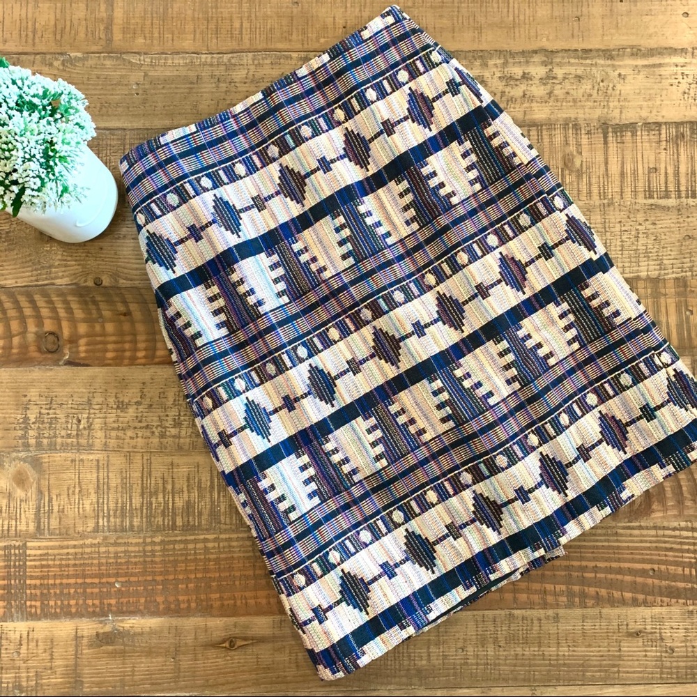 Ann Taylor rainbow embroidered Aztec pencil skirt